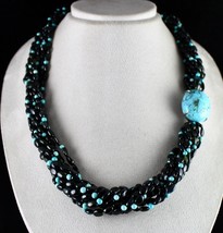 Fine Natural Black Tourmaline Turquoise Beaded Designer Gemstone Silver Necklace - £2,126.28 GBP