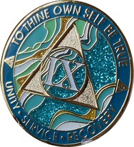 9 Year AA Medallion Elegant Marble Caribbean Aqua Glitter Blue Gold Plat... - £16.61 GBP