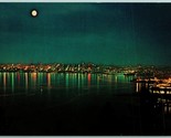Moonlight Sur Elliott Bay Seattle Washington Wa Chrome Carte Postale G4 - $5.08