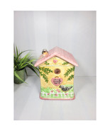 Vintage Cookie Jar Home Sweet Home, Ceramic  Bird House, Pink Roof - $72.00