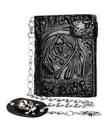 Heavy Metal Grim Reaper Bifold Biker Wallet &amp; Chain, Gothic Design Rider... - $34.99