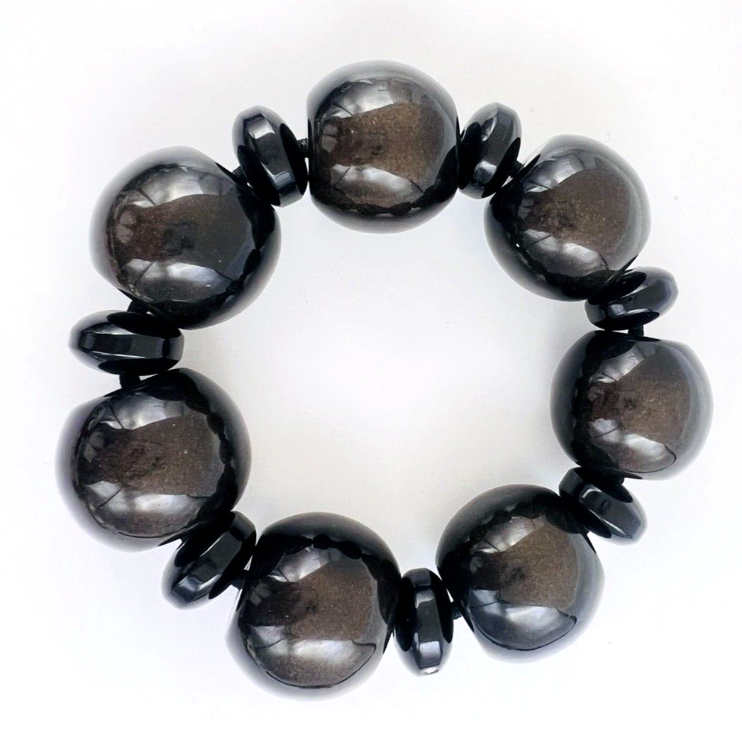 Marc by Marc Jacobs Chunky Bauble Bead Stretch Bracelet Black Gold Glitter - $23.76