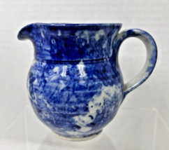 Wonderful Blue White Spongeware Pottery Milk Jug Creamer 4&quot; Tall - $520.48 MXN