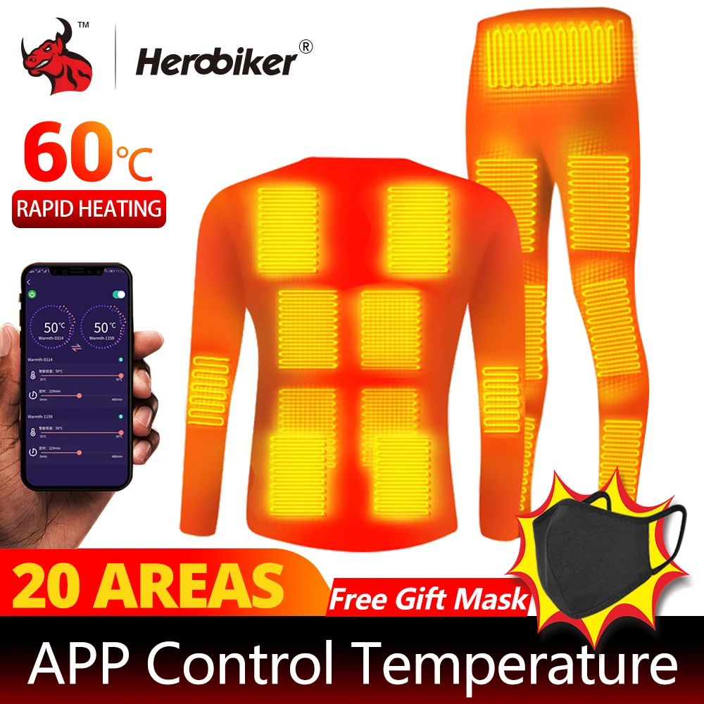 Winter Heated Underwear Suit Smart Phone APP Control Temperature USB Battery - £72.04 GBP+