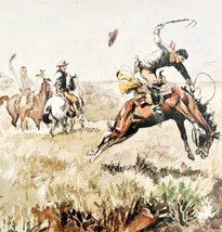 Bronco Busting Cowboys On Horses 1978 Old West Print Russell LGAD99 - £39.33 GBP