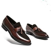 Men&#39;s Handmade Superb Leather and Suede Shoes with Tassels, Men dress shoes - $159.99