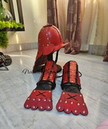 Ancient Leather Japanese Samurai Helmet &amp; Arm Guard Replica Halloween Co... - $217.46 CAD