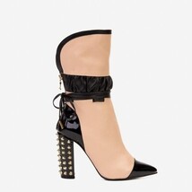 The Lucca Nude & Black Leather Mid Calf High Heel Women Boot Limited Edition image 10
