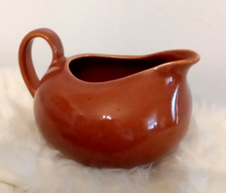 Vintage Round Ceramic Creamer unmarked Brown Stoneware Cream Pitcher - $9.84