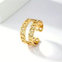  Chain Ring 18K Gold Plated Stainless Steel Double-layer Open Ring Adjustable - £15.32 GBP