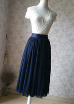 Navy Blue Tulle Midi Skirt Women Custom Plus Size Tulle Party Skirt image 2