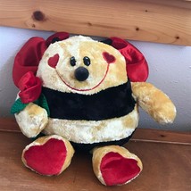 Gently Used DanDee Plush Chubby Yellow &amp; Black Bumble Bee w Red Rose Hea... - £14.00 GBP