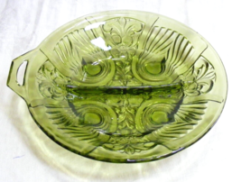 Vintage 1960&#39;s Emerald Green Glass Divided Candy Nut Bowl Floral Design ... - $553.18 MXN