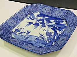 Blue Chinese Asian Export Platter Octagon Transferware Children Scrolls ... - $91.08