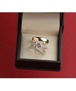 2.50Ct 14K Yellow Gold Over Diamond Engagement Bridal His Her Band Trio ... - $153.92 CAD