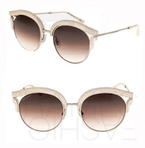 JIMMY CHOO LASH Silver Taupe Leather Glitter Stud Metal Cat Eye Sunglasses - £169.60 GBP