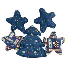  Christmas Garland Fabric Stars and Tree w Button Handmade Holiday Decor - £15.37 GBP