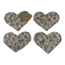 Sandy’s Stitches Quilted Cloth Heart Floral Coasters Victorian Cottage C... - $21.49