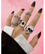 5 Ring Set - Silver Stackable Rings - gothic midi rings - £7.65 GBP