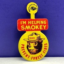 Smokey Bear button pin 1960 green duck chicago prevent forest fire rescue help  - £10.22 GBP