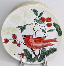 4 Dinner Plates Eli &amp; Ana RED CARDINAL Winter Christmas etched Tradition... - £59.00 GBP