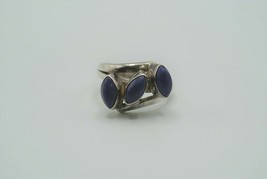 Sterling Silver Ring Size 6.5 Wrap Style w/ 3 Dark Blue Stones 6 Grams 925 Vtg - £30.31 GBP