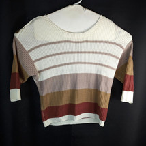 Womens 3/4 Sleeve Acrylic Knit Sweatshirt Size Medium Striped Misia - £12.14 GBP