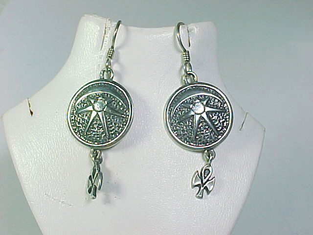 MOON STAR ANGEL Dangle EARRINGS in Sterling - Artisan signed - 1 7/8 inches long - $48.00