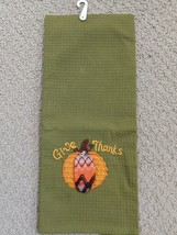 Pumpkin Embroidered Kitchen Waffle Weave Cotton Dishtowel Towel Give Thanks NEW - £7.89 GBP