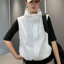 New Vintage Hooded Vest Women Sleeveless Cardigan Korean Fashion Zipper Outdoor  - £35.20 GBP