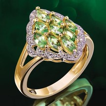 14K Yellow Gold over 925 Lab-Created Peridot &amp; Zircon Cluster Engagement Ring - £93.17 GBP