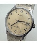 Vintage Timex very Thin Hand-Winding Mechanical Watch Men Silver Date Stretch - $66.49