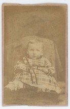 CIRCA 1870&#39;S CDV of Young Child In Plaid Dress Sitting J.W. Sellars Bellaire OH - £7.46 GBP