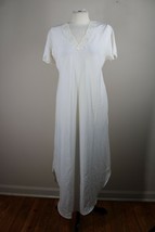 Vtg Unmentionables M Off-White Silky Poly Curved Hem Night Gown Sleep Dress - £19.42 GBP