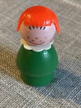 Vintage Fisher Price Little People Wood Green Girl Red Hair 1965-1978 School Fam - £5.41 GBP