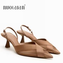 Woman Brown High Heels Women Sandals Summer Fashion Pointed Toe Low-heel Pumps S - £27.25 GBP