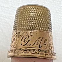 Antique 10 KT Gold Thimble Feathery Scroll Design G Mc Initials Good Shape 5Gram - £75.00 GBP