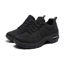 Women Heightening Thick-soled Sneakers Summer Breathable Mesh Black Casual Shoes - £30.45 GBP