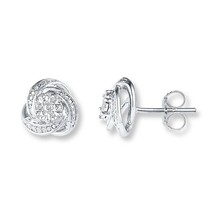 14K White Gold Plated .05Ct Round Cubic Zirconia Love Promise Knot Stud Earrings - £36.92 GBP