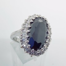Oval Cut Black Gem CZ Halo Silver Tone Size 9 Statement Womens Cocktail ... - $216.94 MXN