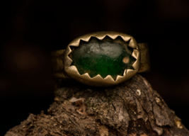 Green Kuchi Afghan Ring Vintage Jewelry Tribal Preowned Ethnic Boho Silver Hippy - £8.09 GBP