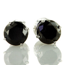 Real Diamond Stud Earrings Black Round Shape Treated 14K White Gold 2.65 Carat - £1,103.11 GBP