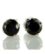 Real Diamond Stud Earrings Black Round Shape Treated 14K White Gold 2.65... - £1,089.87 GBP
