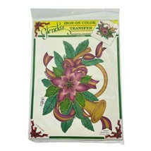 Dimensions Iron-On Transfer Christmas Poinsettia and Horn  Full Color Craft - £11.40 GBP