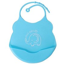 2 Pcs Mother Essential Blue Elephant Silica Waterproof Pocket Baby Bibs