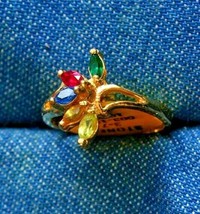 Vintage Elegant Multicolor Rhinestones Gold-tone Ring size 5 - £10.17 GBP
