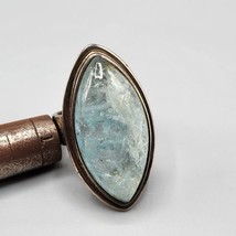 Sterling Silver Cocktail Ring Aquamarine Cabochon Statement Size 8.25 - £38.65 GBP