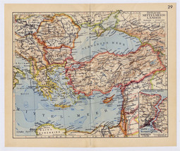 1939 Vintage Map Of Eastern Mediterran EAN Sea Greece Turkey Armenia / Cyprus - £17.62 GBP