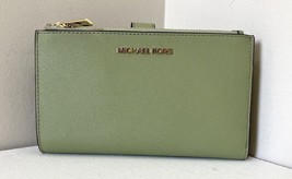 New Michael Kors Jet Set Travel Double Zip Wallet Saffiano Leather Light Sage - £59.16 GBP