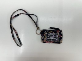 Vera Bradley Zip ID Wallet with Lanyard Black Floral Rectangular Quilted - £9.85 GBP